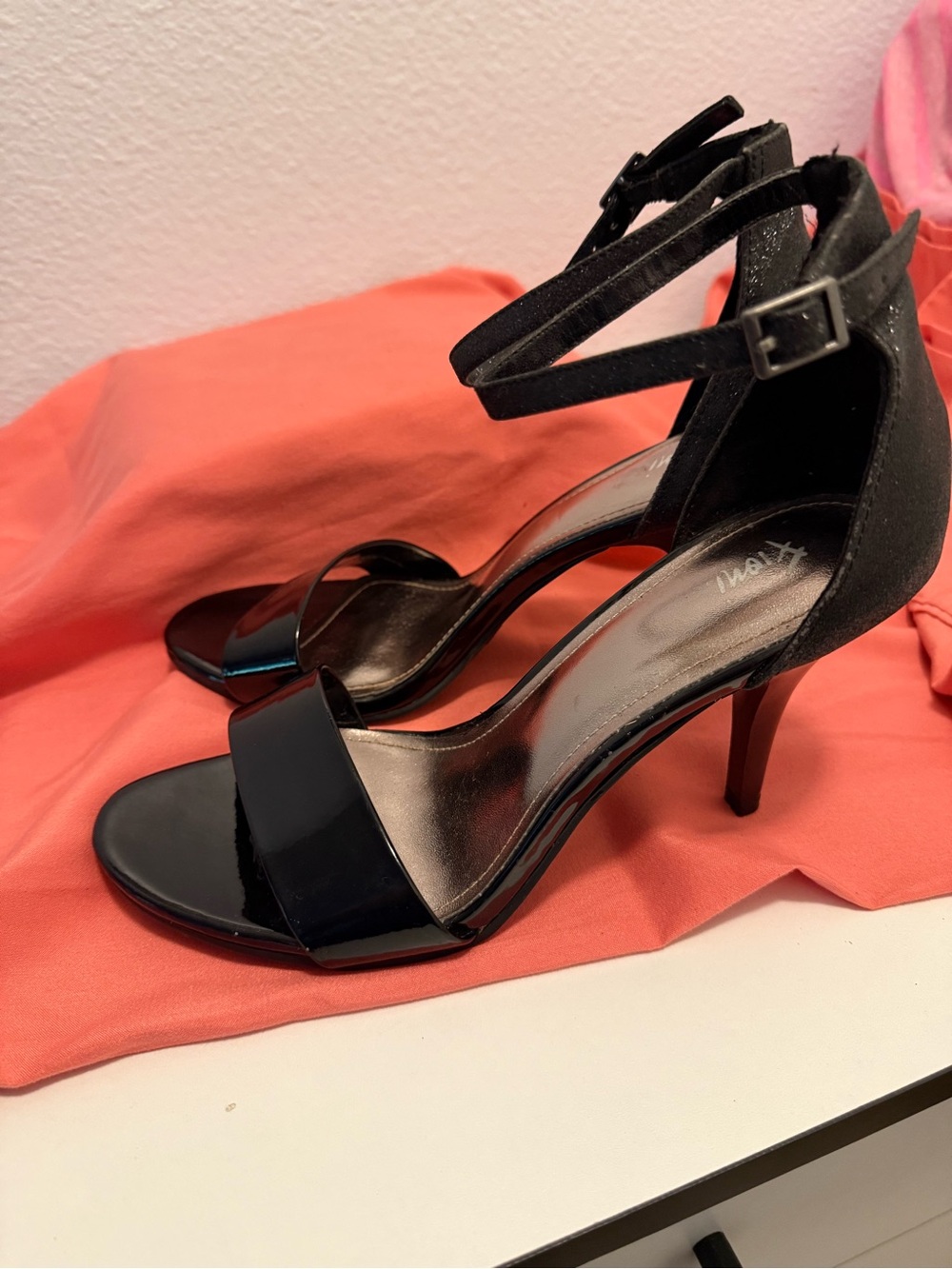 FIONI Black Ankle-Strap Patent-Heel Sandals